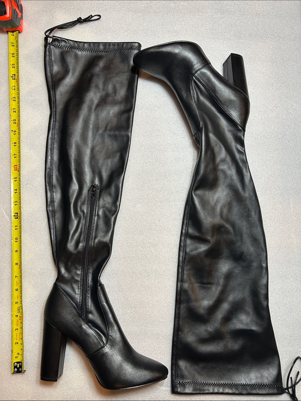 PrettyLittleThing Black Over-The-Knee Block Heel drawstring Boots